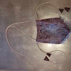 Brown velvet beaded evening bag